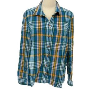 L.L. Bean Signature Button Down Plaid‎ Flannel Multi-Color 100% Cotton Large